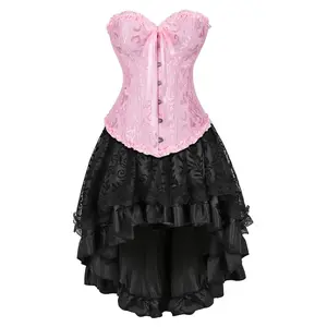 Renaissance Steampunk Corset Dress for Women Ruffled Sleeveless Bustier & Pleated Skirt Set Suitable for Halloween Cosplay & Vintage Themed Gatherings 819/7056