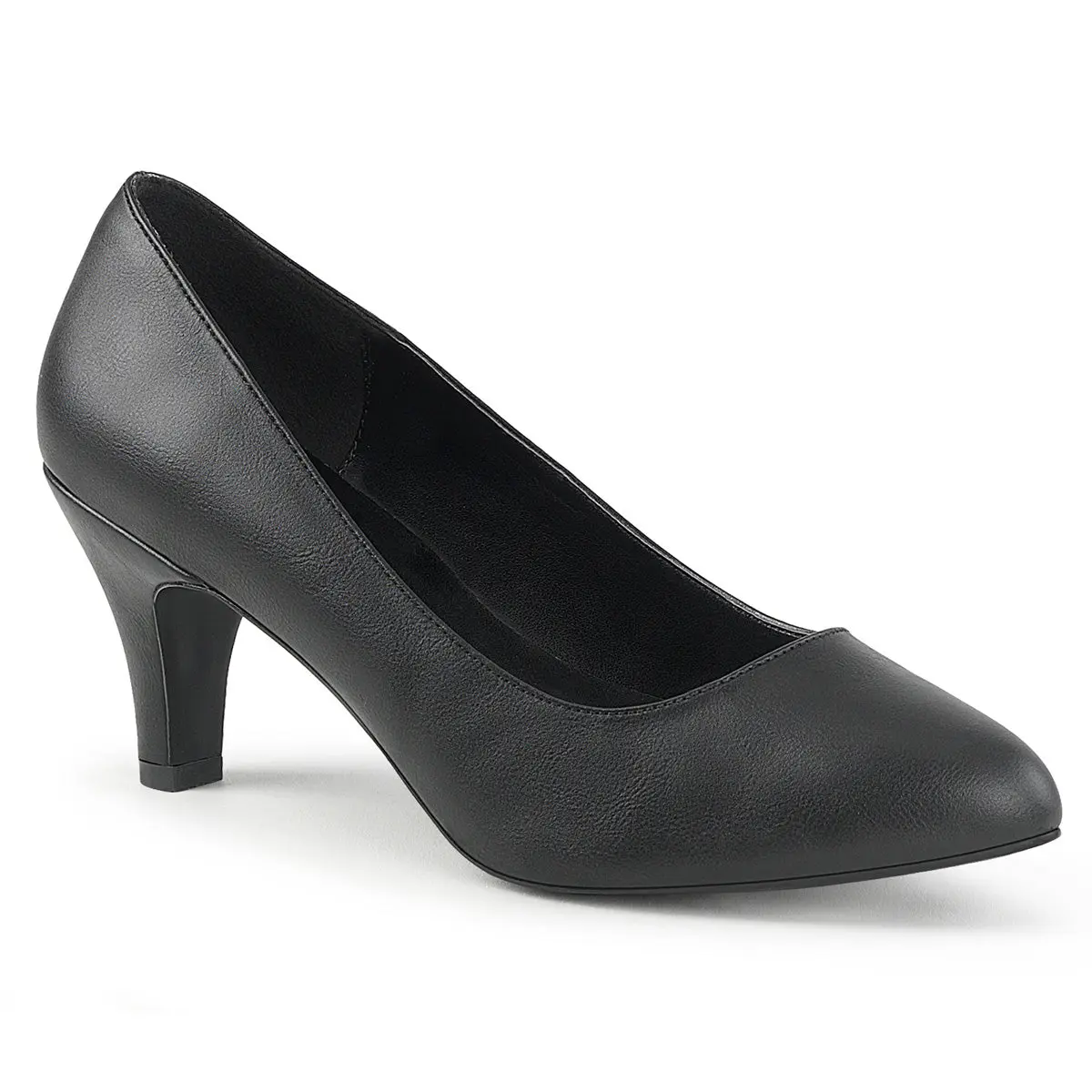 Divine-420 Women's Classic Pumps in Black Vegan Leather, Comfortable 3" Block Heel, Elegant Business Casual Footwear, Stylish, Heeled, Shoe, Comfortable Heels, Synthetic, High Heel, Classy
