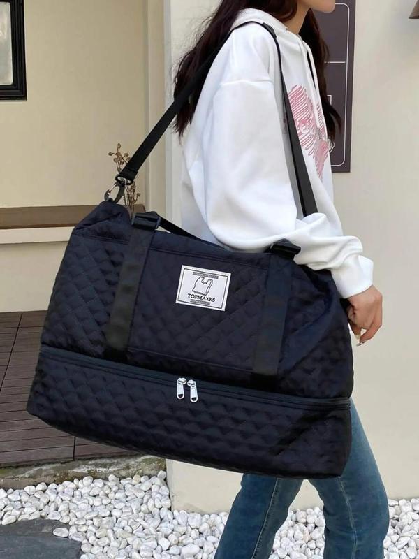 Letter Patched Design Large Capacity Durable Travel Bag, Lightweight Portable Folding Duffel Bag, Multi-function Dry & Wet Separation Bag for Travel, Traveling Bag