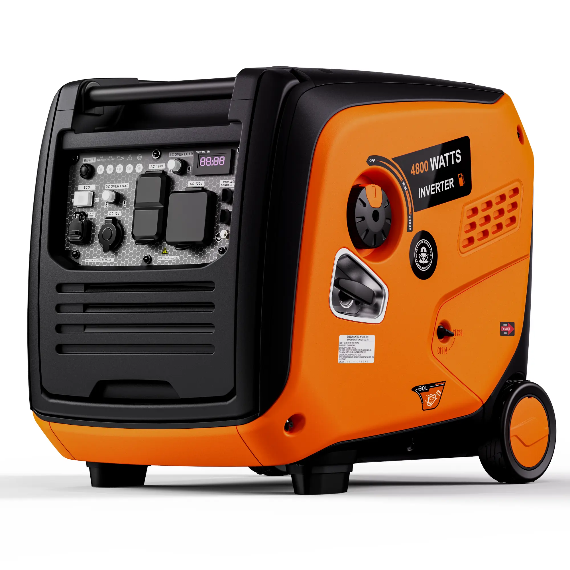 Efurden 4800 Watts Inverter Generator Gas Powered, Portable Generators for Home Use and Camping, with Fuel Gauge and Digital Meter, CO Sensor, RV Ready, Parallel Capabl