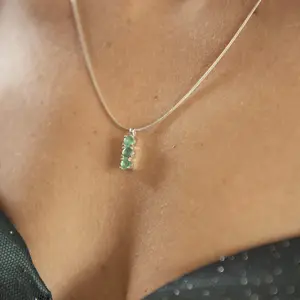 Triple Emerald Silver Necklace