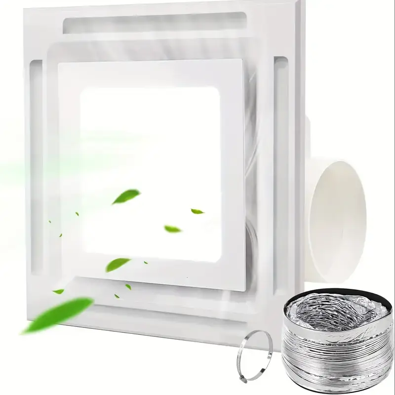 1 Piece 12-inch USB-Powered Bathroom Exhaust Fan with LED Light - Low Noise (1.5 Sones), 1100 RPM, Durable ABS & PP Construction, Easy-to-Install Ceiling-Mounted for Bathrooms, Kitchens, Humidity Control, Modern Design with Smooth Metal Surface