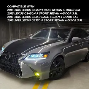 LED Headlight Assembly for 2013-2015 Lexus GS250 GS350 GS450h Headlamp with Clear Lens Upgrade Three Eyes Triple Beam Right Passenger Side Left Driver Side