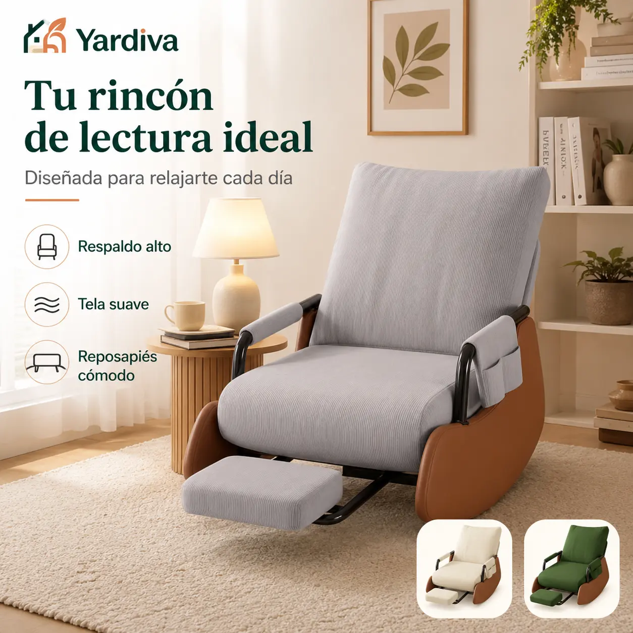 Yardiva Beige Upholstered Adult Rocking Recliner Chair - Room Furniture with Fixed Arms, Wider Seat, Adjustable Backrest, Retractable Footrest, Side Pocket, Wood-Cotton Build for Living Room, Nursery
