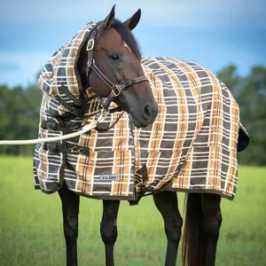 Jeffers Solaris Horse Turnout Blanket with Neck Rug, 1200D, Medium Weight 240g Fill, Brown & Cream Plaid