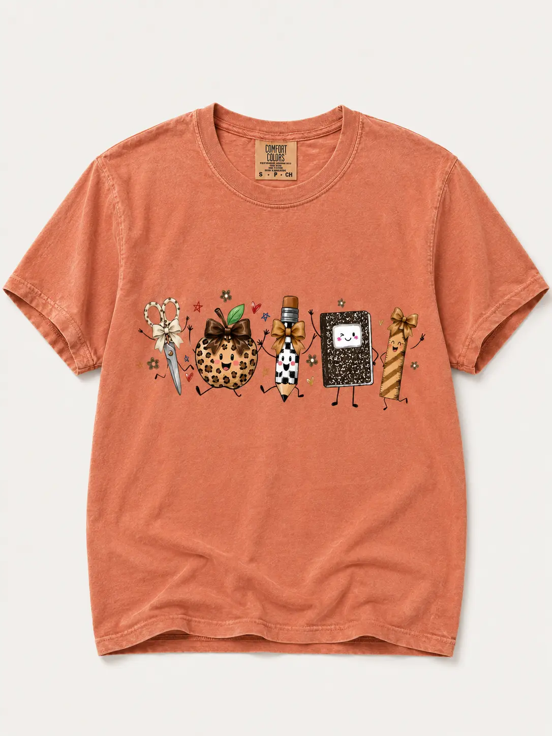 Women's Graphic T-Shirt, Vintage Shortsleeve Cotton Teacher Tee with Leopard School Print, Casual Educator Outfit Top, Printed