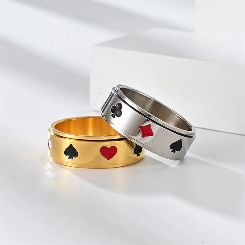 Titanium Steel Rotating Poker Black Red Plum Square Ring with Double Layer Stainless Steel Transport and Decompression Jewelry for Japan and Korea