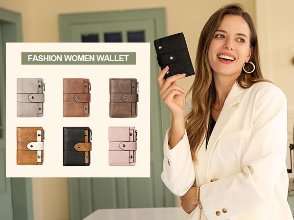 CLUCI TikTokShopSpringGlowUp Small Wallet for Women Leather Bifold Multi Mini Card Holder Organizer Designer Ladies Zipper Coin with Removable ID Window