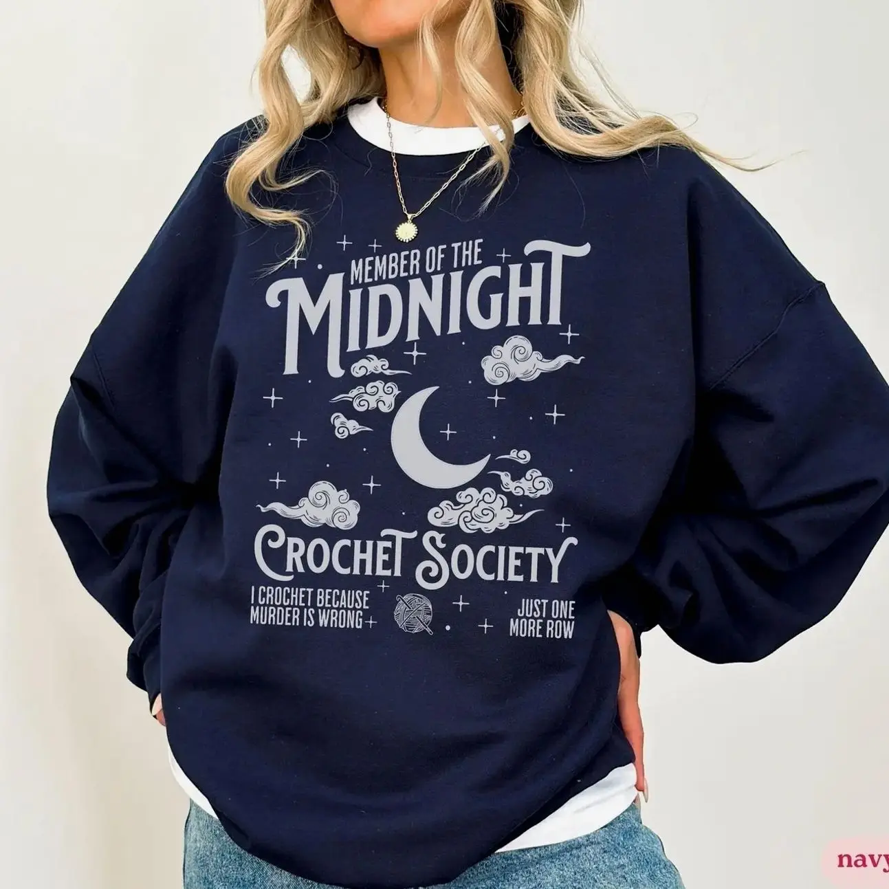 Funny Crochet Sweatshirt – Just One More Row Crewneck, Crocheting Pullover, Cozy Gift for Crochet Lovers, Yarn & Crafter Fans