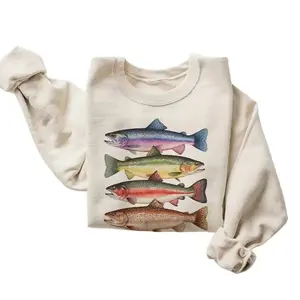 Abstract Colorful Trout In A Row Sweatshirt -River Fish Trout Species - Fly Fishing Gift -Boho Unisex Cotton
