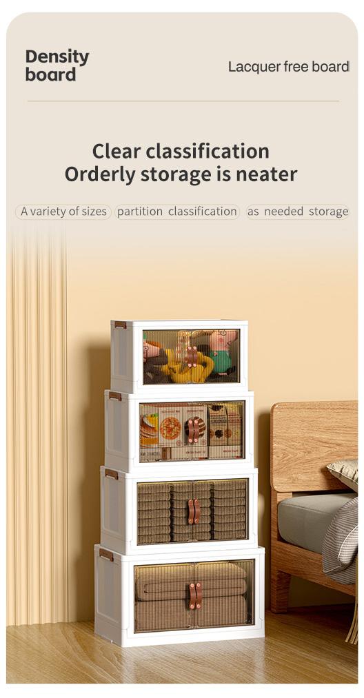 ONAIL Foldable Storage Box with Lid Stackable Household Organiser in Cream White for Kitchen Bedroom Bathroom & Warehouse Large Capacity L XL XXL Sizes