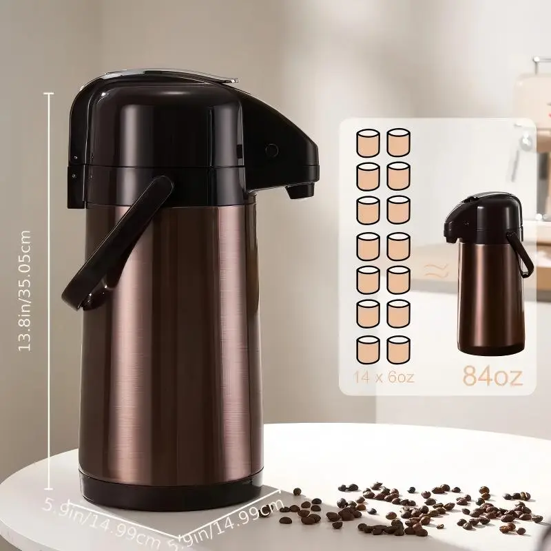 84 OZ Stainless Steel Thermos Flask, Double Wall Vacuum Insulated Water Bottle with Lever Pump, Hot and Cold Beverage Dispenser for Home and Office