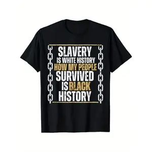 Black History Is White History - African American Pattern T-Shirt: Bold Yellow Print and Chain Design, 100% Cotton Loose Fit Unisex Short Sleeve T-Shirt, Casual Comfortable Sizes S-XXXL, Crew Neck Breathable Fabric, Statement Shirt, Cultural Pride