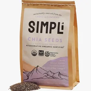 SIMPLi Regenerative Organic Chia Seeds, Black Whole Chia Seeds, Plant-Based Protein, High Fiber Superfood for Smoothies, Baking & Chia Pudding, 12 oz