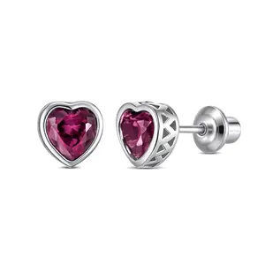 Heart Birthstone Screw back Earrings June/Alexandrite