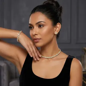 Classic Jewelry Rhinestone Gold-silver Collar Set Bracelet Earrings Collar 3pcs Large Drill Claw Chain Necklace Set for Women Casual Daily Wear