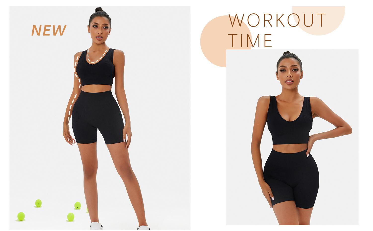 Solid Seamless Crop Sports Top & High Waist Shorts Set Workout Gym Yoga Snatched Body Sports Outfits Clothing for Women Tummy Control Hip Lift