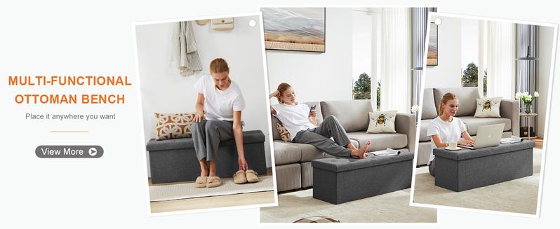 Foldable Storage Ottoman Bench - Large Ottoman Chest for Bedroom, Sofa Footrest, Shoe Bench & Hidden Storage Chest in One,End of Bed - Padded Seat Foo