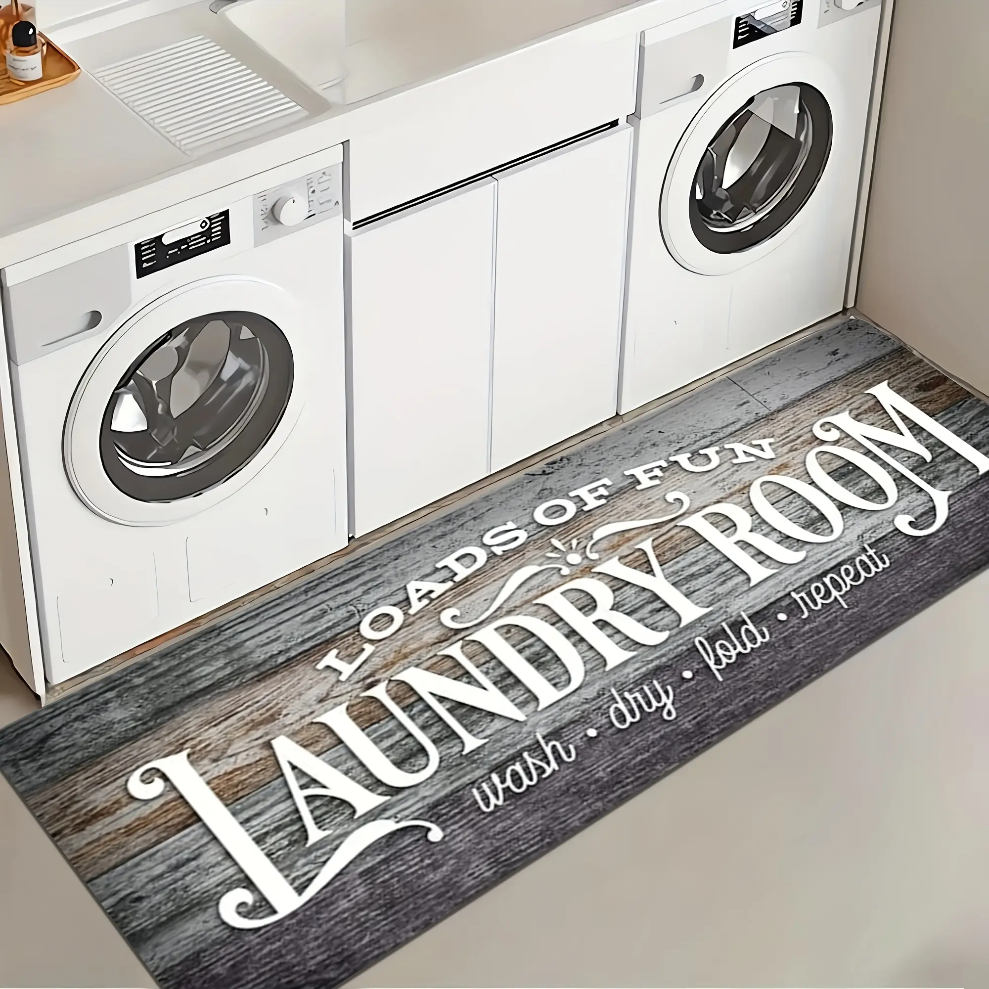 Durable Indoor Non-Slip Polyester Mat with Rubber Backing - Machine Washable Kitchen/Bath Rug for Farmhouse Entryways