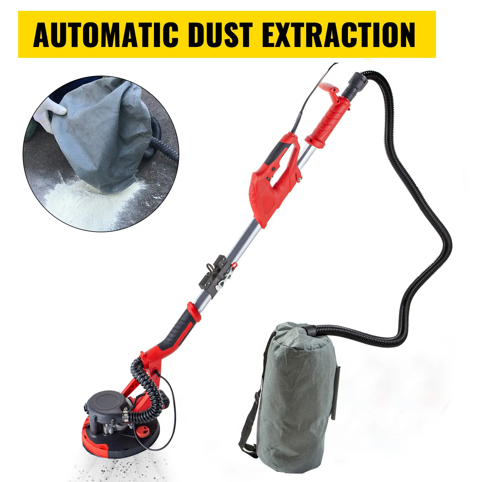 【summerfinds】VEVOR Drywall Sander 850W Electric, Electric Sander Variable Speed 800-1750RPM, Drywall Sander Foldable Sheetrock Sander, with Telescope Handle, Vacuum Bag Drywall Sanders 6 Sand Pads