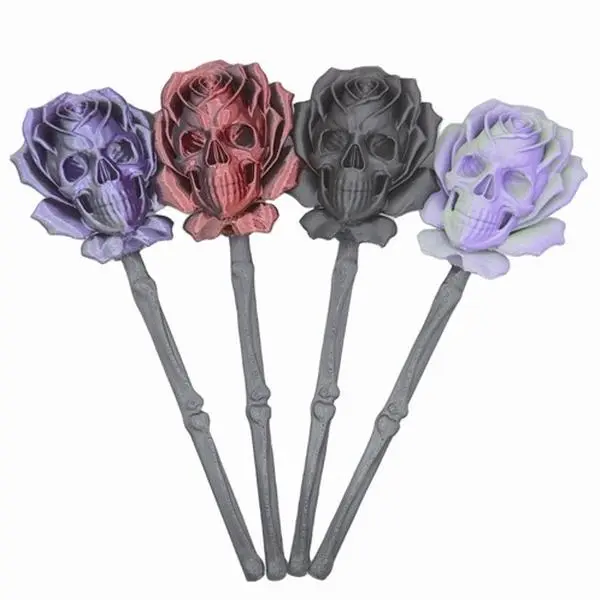3D Printed Eco-Friendly Plastic Skull Forest Rose Gothic Figurine (2.25 in) - Creative Home Decor Statue, Figure Decor Decoration for Gothic Wedding, Halloween Home Use