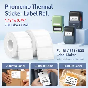 Phomemo Thermal Sticker Labels 1.18 x 0.79 Inch 230 Labels Self Adhesive Tag for Phomemo B1 B21 B3S Label Maker Address Barcode Name Printing White