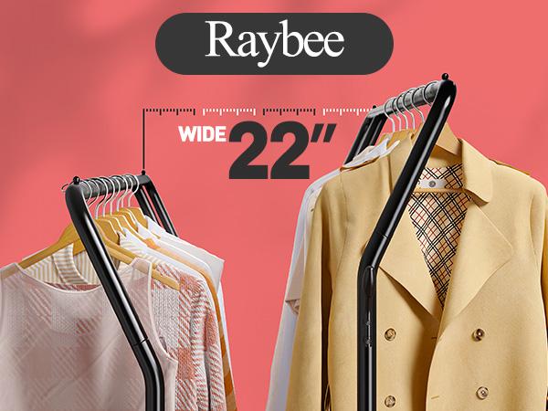 Raybee Clothing Rack with Shelves &Double Hanging Rods, Portable Clothes Rack with Wheels Rolling Garment Rack,  HangingClothing racks Holds Up to 245LBS, Metal Closet Rack, Clothes Organizer Solutions 43.3"Wx22"Dx70.3"H