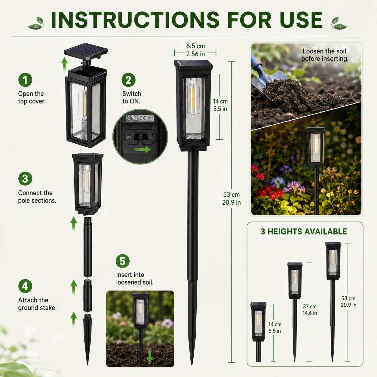 Six solar landscape lights for outdoor pathway lighting