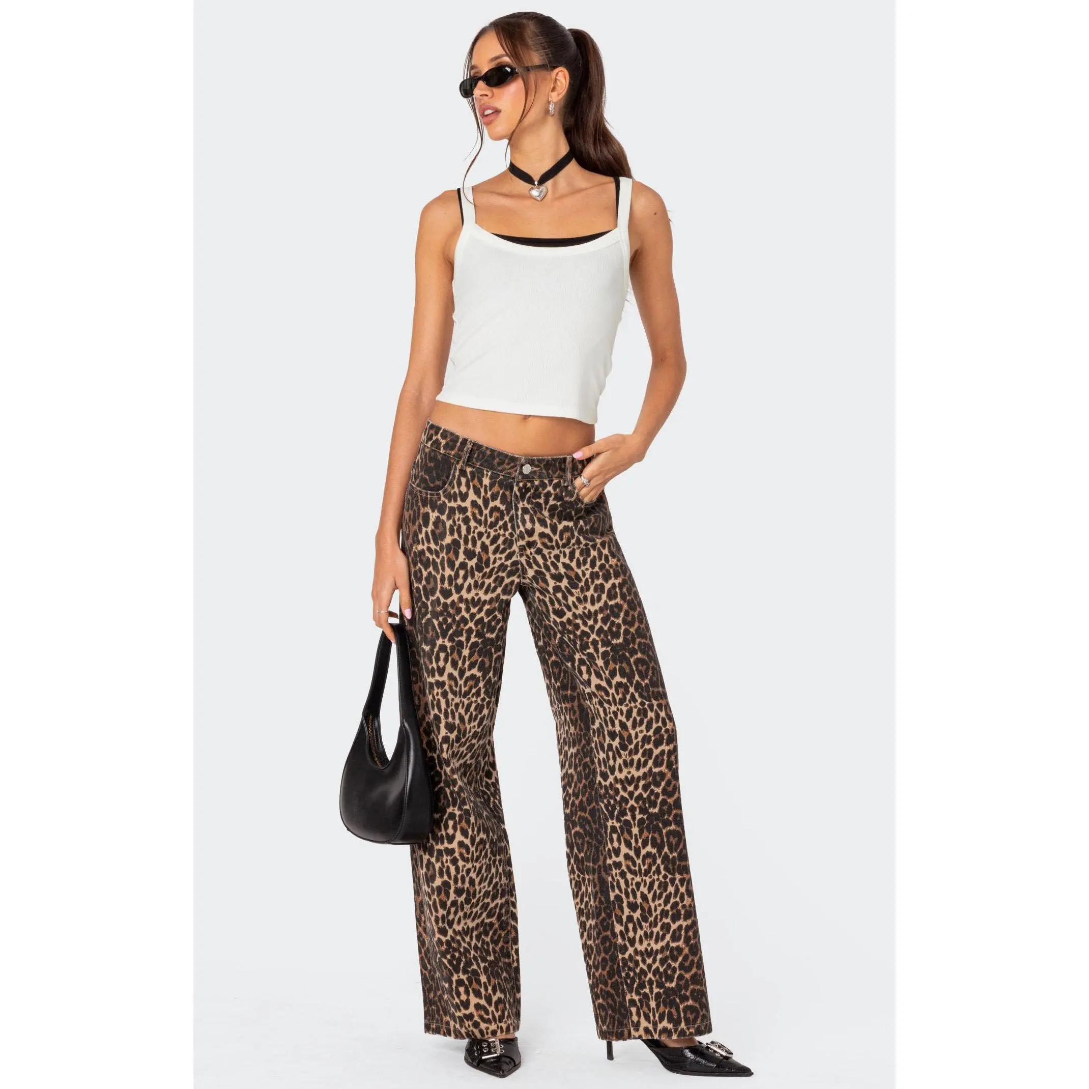 Edikted Women's Leopard Printed Low Rise Jeans