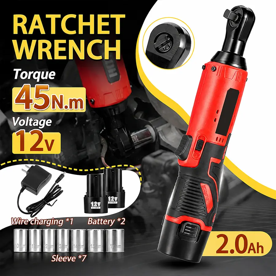 Electric Right Angle Ratchet Wrench, 45 Nm 3/8-Inch Drive Cordless Torque Wrench, Car Repair Tool for Screw & Nut Removal, Professional Power Tools