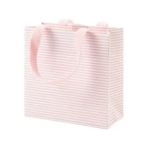Mini Stripe Small Square Gift Bag in Blush