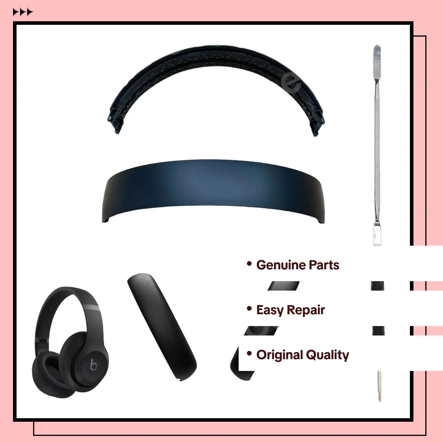New Over-Ear Replacement Audio Earpads & Headband Arch for Beats By Dre Studio Pro Wireless Headphones - Includes Metal Ear Pad Pry Tool, Studio Pro Headband, T5 Screwdriver - Electronic Audio Accessories, 1 X Metal Ear Pad Pry Tool
