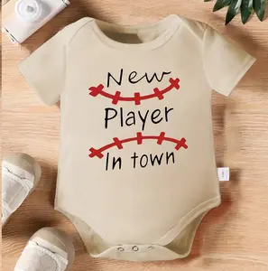 1pc Baby Crawling Suit - Heather Gray Onesie with "New Player In Town" Football Print - Soft Cotton Outfit for Newborns & Toddlers 0-3 Years - Perfect Sports Gift - Machine Washable Infant Wear