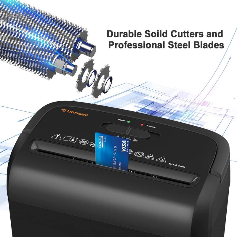 Bonsaii  6-Sheet Crosscut Paper Shredder P-4 High-Security for Home Office with Handle for Document Mail Staple Clip 3.4 Gal Wastebasket Fathersdaygift Mechanical