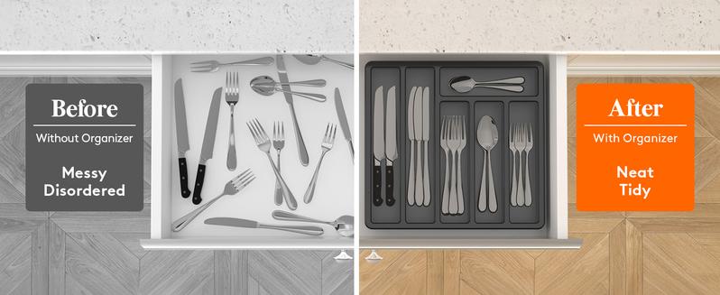 Lifewit Silverware Organizer with Lid, Covered Utensil Tray for Kitchen Drawer and Countertop, Plastic Storage Box for Spoons, Forks, Knives