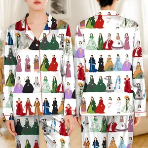 Scarlett O'Hara Dress Print Pajama Set, Vintage Gone With the Wind Sleepwear, Long Sleeve Satin PJs, Classic Movie Fan Gift