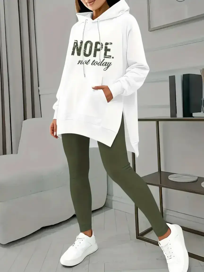 Two-Piece Set Women's Letter Print Pocket Hooded Sweatshirt & Skinny Pants, Fitted Casual Fashion Cozy Breathable Outfits for Daily Outdoor Wear, Women's Clothes for Spring & Fall, Casual Hoodie Set, Womenswear, Two Piece Sets