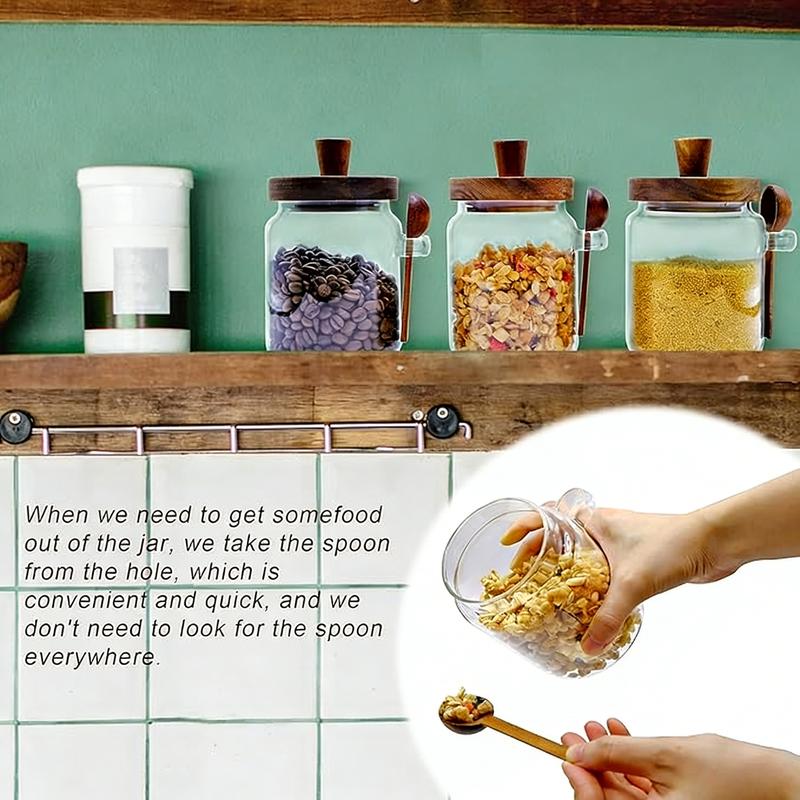 UFORU Multi-Purpose Airtight Mason Jars with Wooden Lid & Spoon - 20.29oz/25.36oz BPA-Free Glass Canisters for Coffee, Tea & Snacks | Great as  Valentine's Day Presents