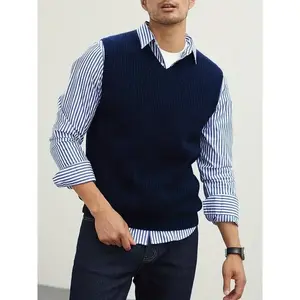 Pullover Solid Color Preppy Style - Men's V Neck Sweater Vest - Sleeveless Sweaters