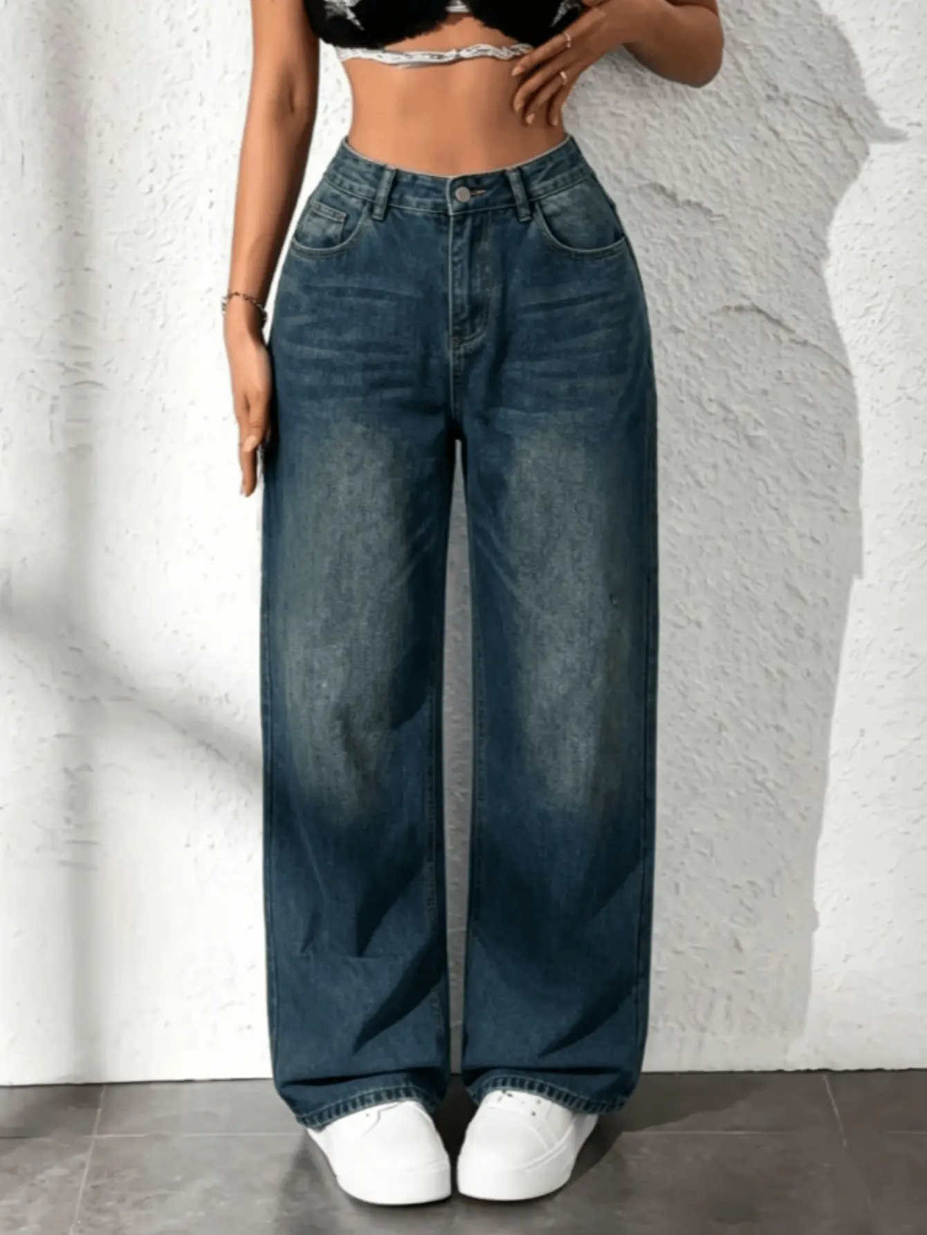Women's Mid-Low Rise Baggy Jeans, Comfortable Straight Wide Leg Denim Pants with Tummy Control, Distressed Trousers for All Seasons Daily Outfits, M, Halloween, Thanksgiving, Minimalist, Easter, Basic, Baggy Fit Jeans, Cotton, Fashion, Oversized