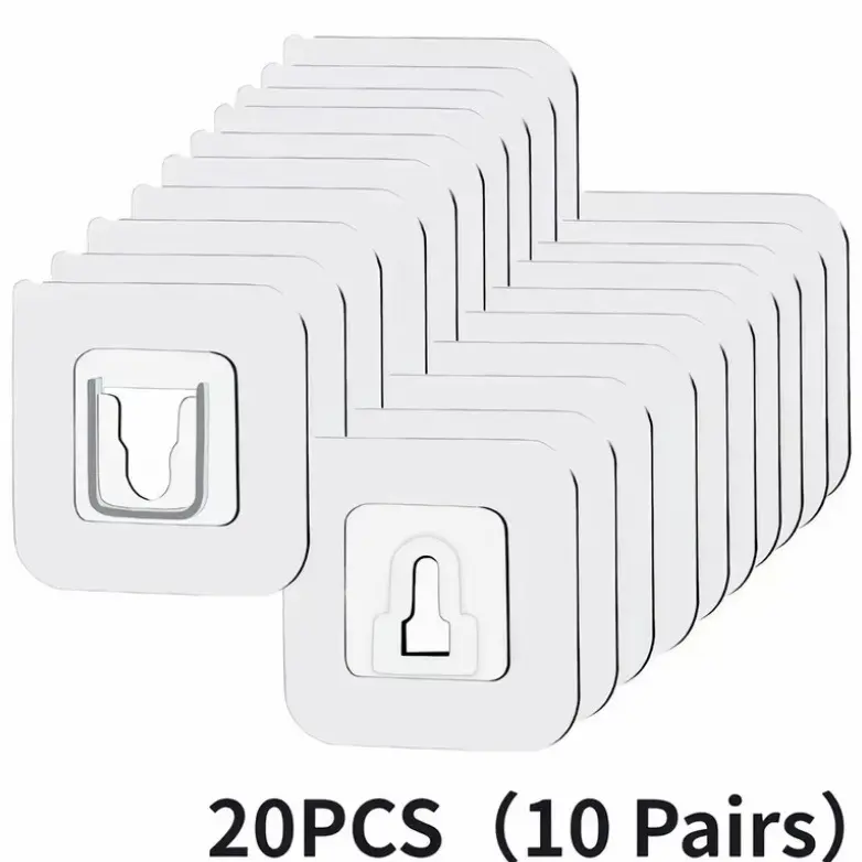 Plastic Home Organizer Hooks - 10 Pairs Durable, Hanging Double-Sided Adhesive Suction Cup Hooks with Daily Storage Pouch for Kitchen, Bathroom Wall Organization