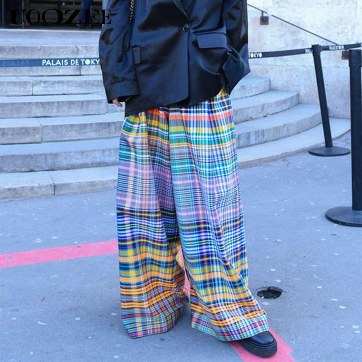 Women's Spring Fashion Women's Wide Leg Chic Wide Leg Checkerboard Print Casual Pants, Slightly Smaller Size, Comfortable for Daily Commuting