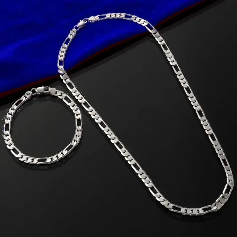 Elegant 925 silver-plated 6mm triple Figaro Cuban chain necklace set- hypoallergenic, ideal for banquets and gifts, multifunctional accessory | Fashionable Cuban chain | Durable chain designsummerwins