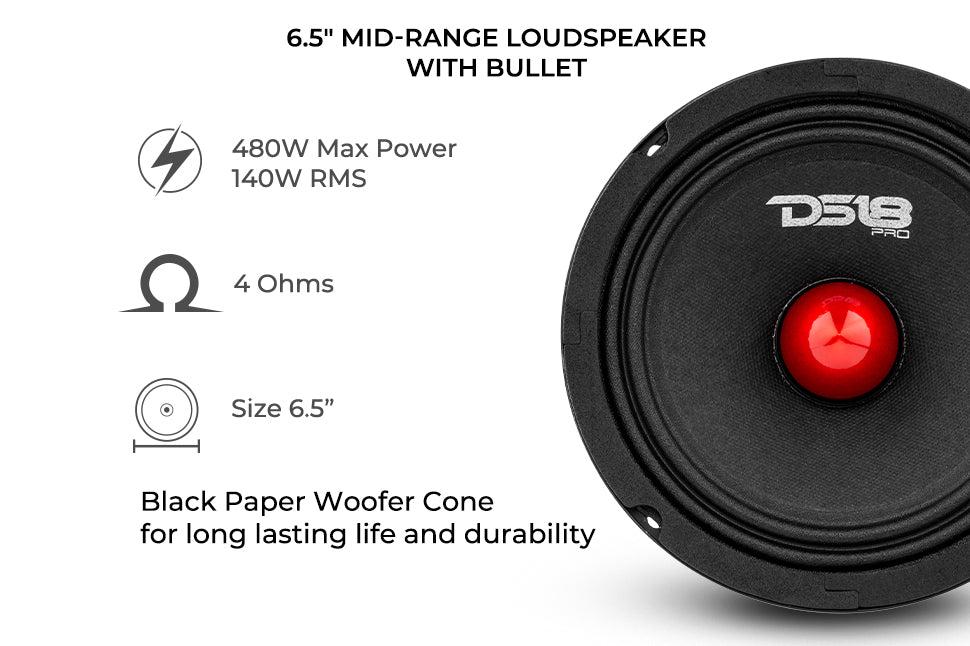 PRO 6.5" Mid-Range Loudspeaker with Bullet | 140W RMS 4-Ohm