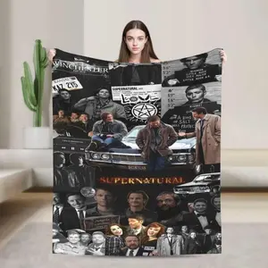 Supernatural Cozy Plush Blanket – Soft Flannel Throw Featuring Angelic Protection and Gothic Night Sky Design, Perfect for Fans and Home Decor