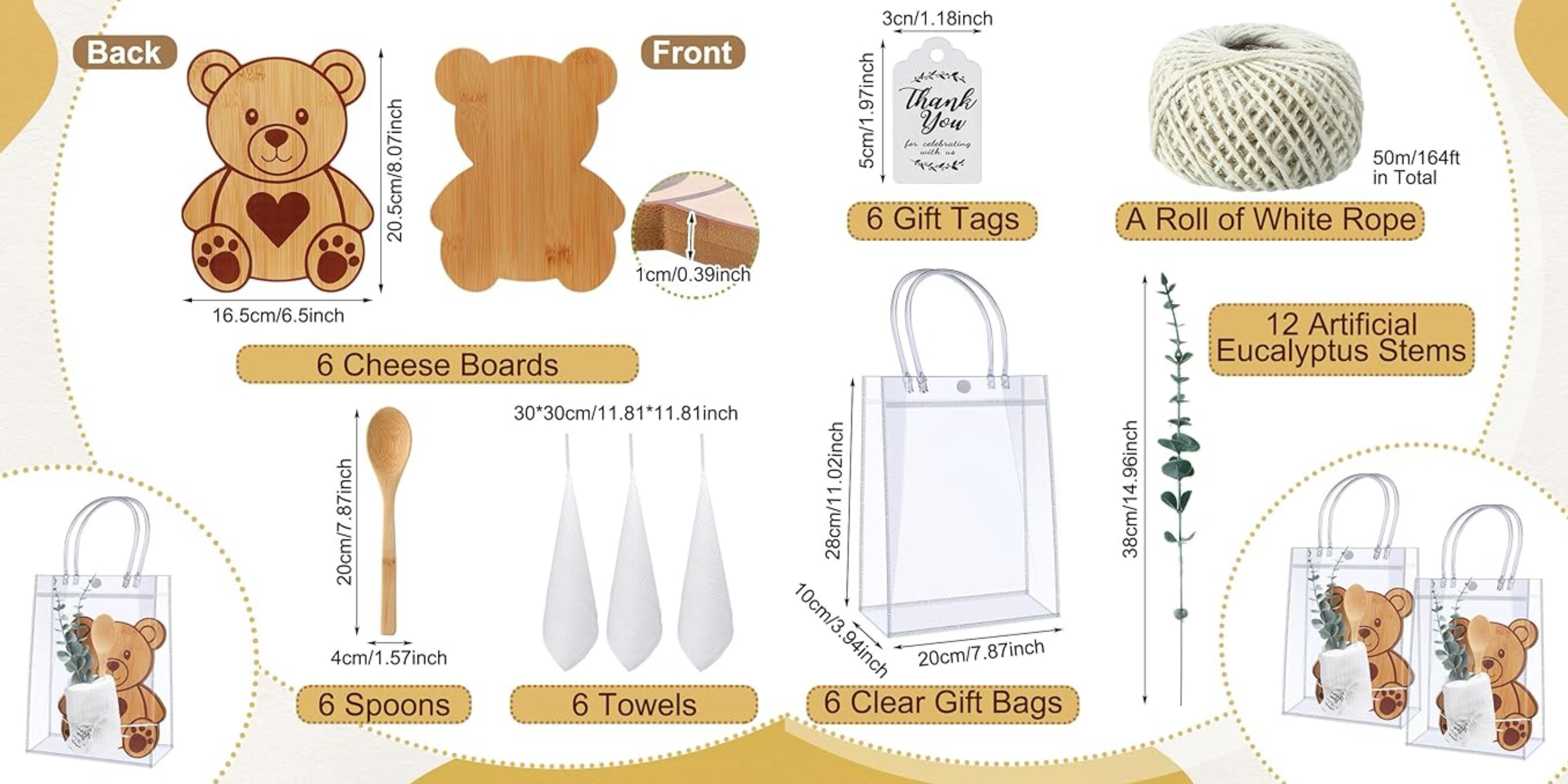 6 Pcs Valentine Mini Cheese Board Baby Shower Prizes Set Cutting Board with Bamboo Spoon Plaid Towel Artificial Eucalyptus Stems Tag Bag Thank You Gift Box for Couple Teacher Guest,Wedding Party Bridal Shower Favors Supplied,Anniversary Birthday Gift