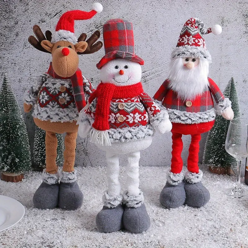 Stretchable Standing Christmas Decorations - Cute Santa, Reindeer, Snowman Ornaments for Holiday House Room Decor, Hotel Window Display, Prop