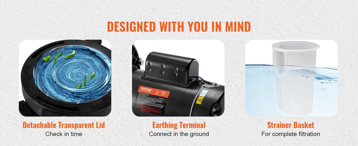 VEVOR Pool Pump 2.0HP 230V, Variable Dual Speed Pumps 1500W, 5520 GPH Max Flow, Powerful Self-priming Swimming Pool Motor for Above Ground Pool, w/ Strainer Filter Basket, ETL Certification