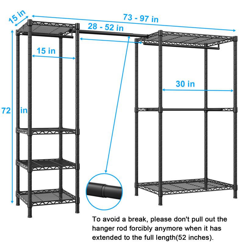 [New Year Clearance Sale]Ulif Extra Large Clothes Rack, Heavy Duty Garment, Freestanding Portable, Organiser Hanging Clothes Wardrobe, 89.8'' W x 15.8" D x 76.4" H, Black Furniture Storage Organization Closet