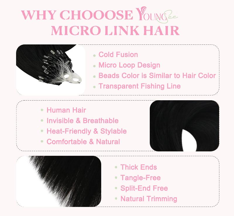 YoungSee Micro Loop Hair Extensions Human Hair micro ring pre bonded Soft and Silky Hair Extensions for Women Micro Ring Extension Human Hair 100% Real Human Hair #TikTokShopBlackFriday